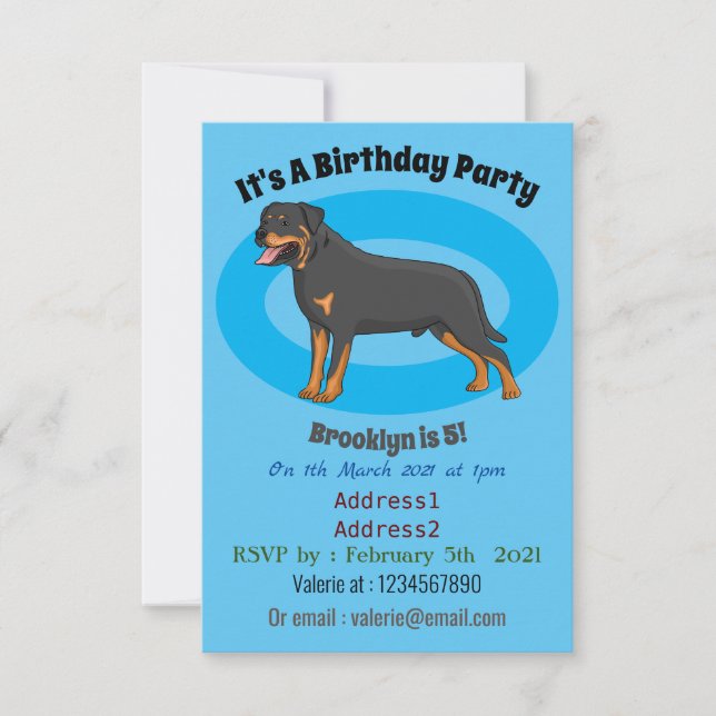 Rottweiler dog cartoon illustration  invitation (Front)