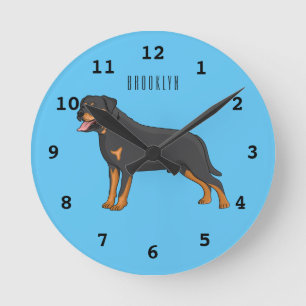 Rottweiler dog cartoon illustration  round clock