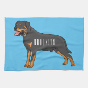 Rottweiler dog cartoon illustration tea towel