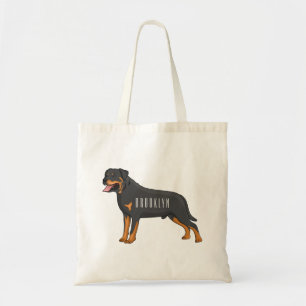 Rottweiler dog cartoon illustration tote bag