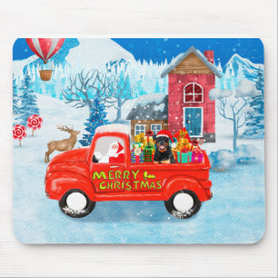 Rottweiler Dog Christmas Delivery Truck Snow Mouse Pad