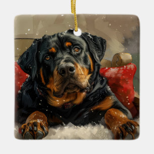 Rottweiler Dog Christmas Festive Ceramic Ornament