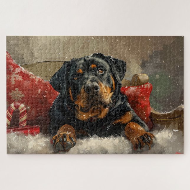 Rottweiler Dog Christmas Festive  Jigsaw Puzzle (Horizontal)