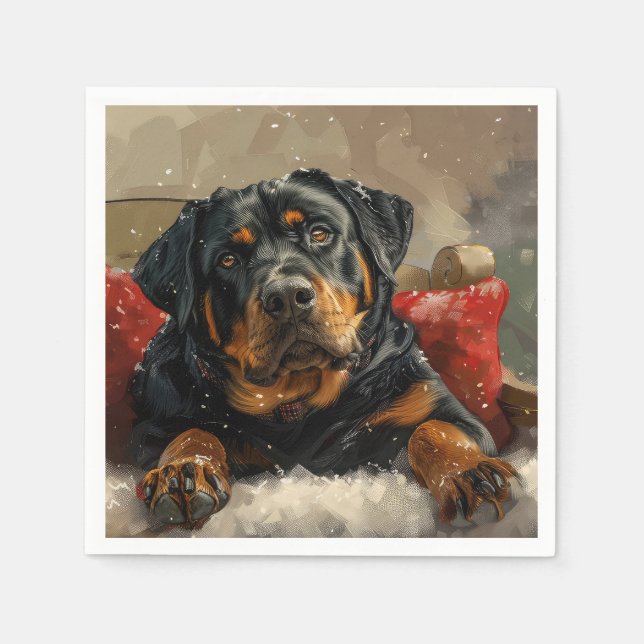 Rottweiler Dog Christmas Festive  Napkin (Front)