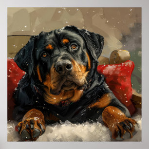 Rottweiler Dog Christmas Festive Poster