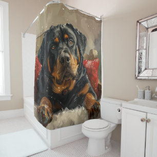 Rottweiler Dog Christmas Festive  Shower Curtain