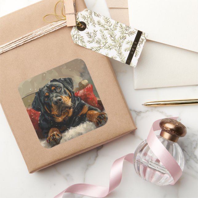 Rottweiler Dog Christmas Festive  Square Sticker (Gifting)