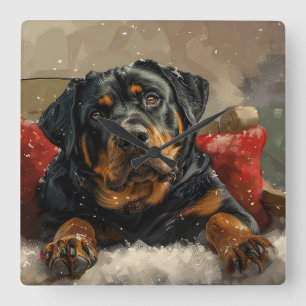 Rottweiler Dog Christmas Festive  Square Wall Clock