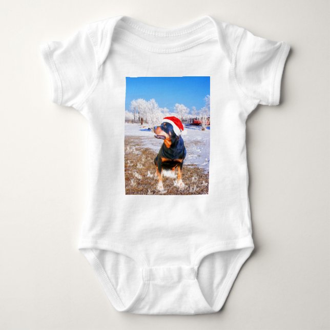 Rottweiler Dog Christmas Painting Baby Bodysuit (Front)