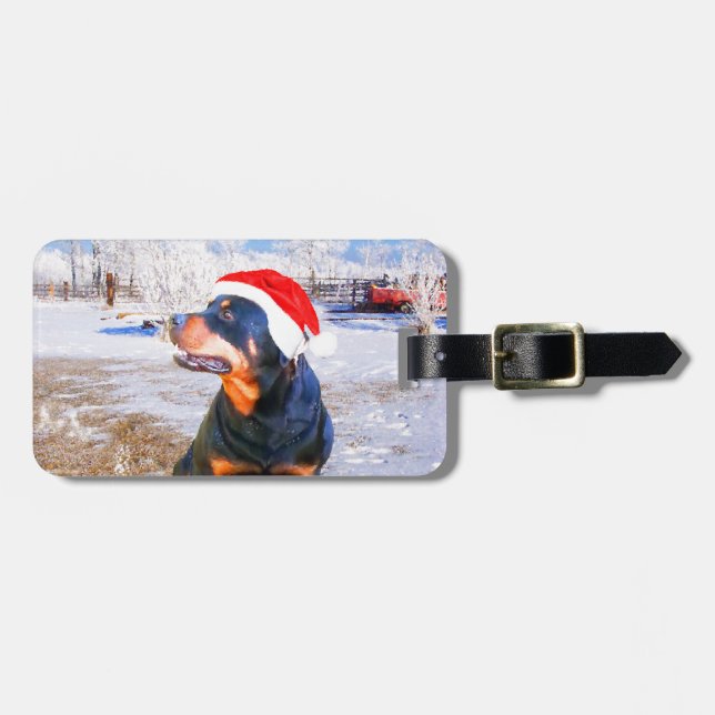 Rottweiler Dog Christmas Painting Luggage Tag (Front Horizontal)