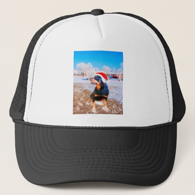 Rottweiler Dog Christmas Painting Trucker Hat (Front)