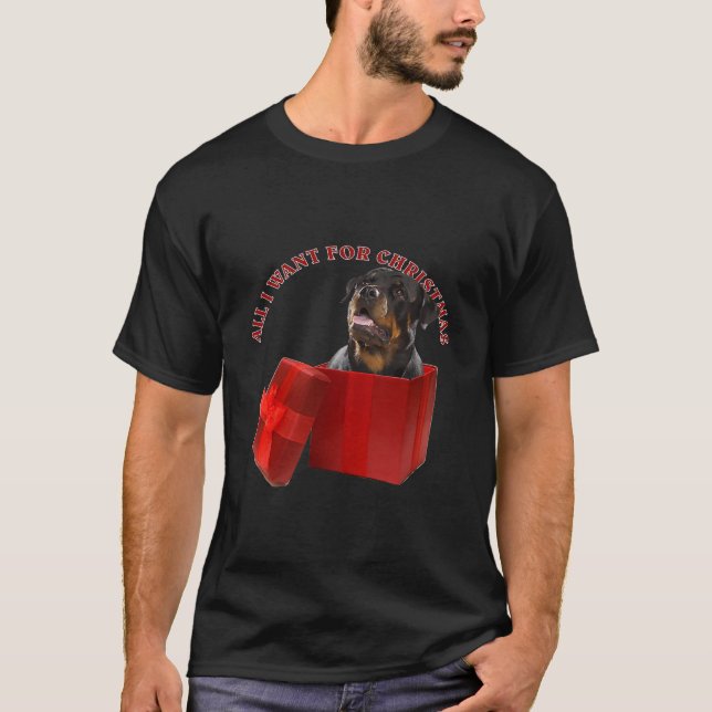 Rottweiler Dog Christmas Tree Santa Xmas Light T-Shirt (Front)