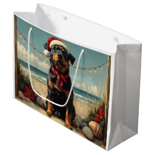 Rottweiler Dog Christmas Vintage Beach  Large Gift Bag