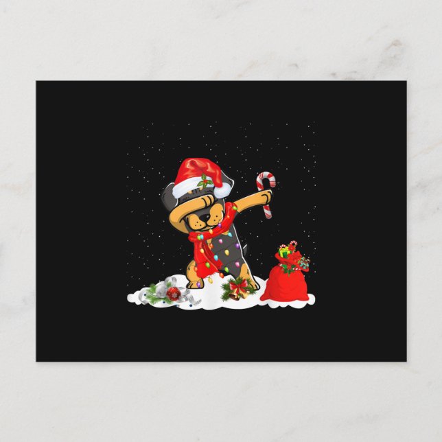 Rottweiler Dog Dabbing Funny Christmas Gift Announcement Postcard (Front)