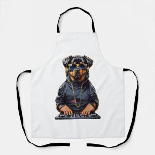 rottweiler Dog Dj with turntables and headphones Apron