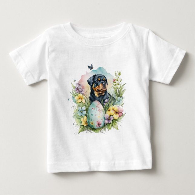 Rottweiler Dog Easter Egg, Happy Easter Rottweiler Baby T-Shirt (Front)