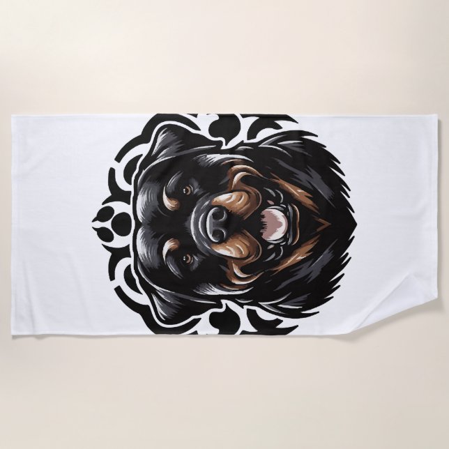Rottweiler Dog Face Beach Towel (Front)