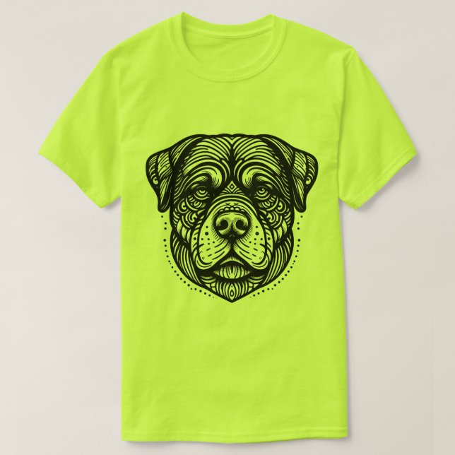 Rottweiler Dog Face - Black Line Art T-Shirt (Design Front)