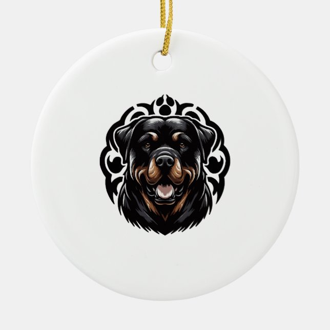 Rottweiler Dog Face Ceramic Tree Decoration (Front)