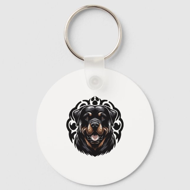 Rottweiler Dog Face Key Ring (Front)