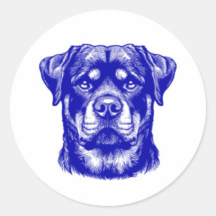 Rottweiler Dog Face - Line Art Classic Round Sticker