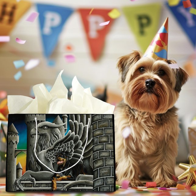 Rottweiler Dog Gargoyle Fantasy Large Gift Bag (Creator Uploaded)
