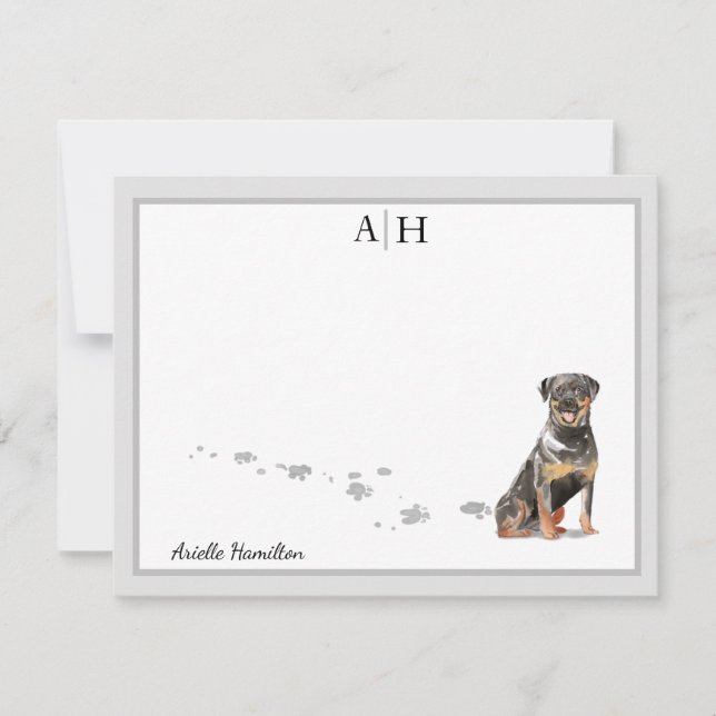 Rottweiler Dog Grey Border Monogram Personalised Card (Front)