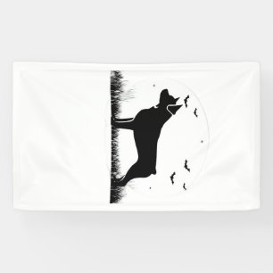 Rottweiler Dog Halloween Moon Silhouette Oversize Banner