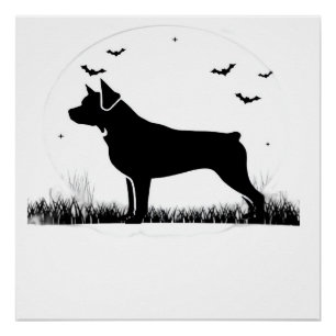 Rottweiler Dog Halloween Moon Silhouette Oversize Poster