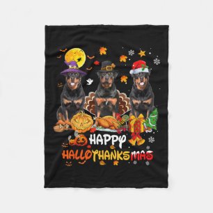 Rottweiler Dog Happy Halloween Thanksgiving Merry  Fleece Blanket