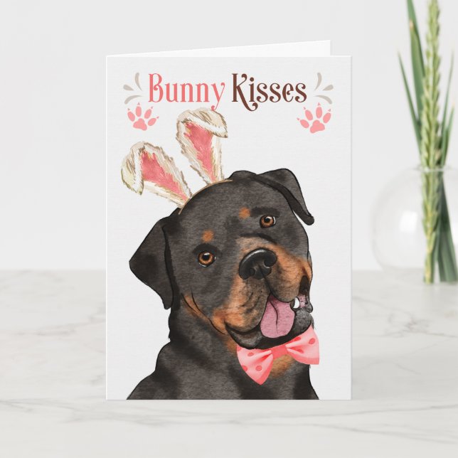 Rottweiler Dog in Bunny Ears for Easter Holiday Card (Front)