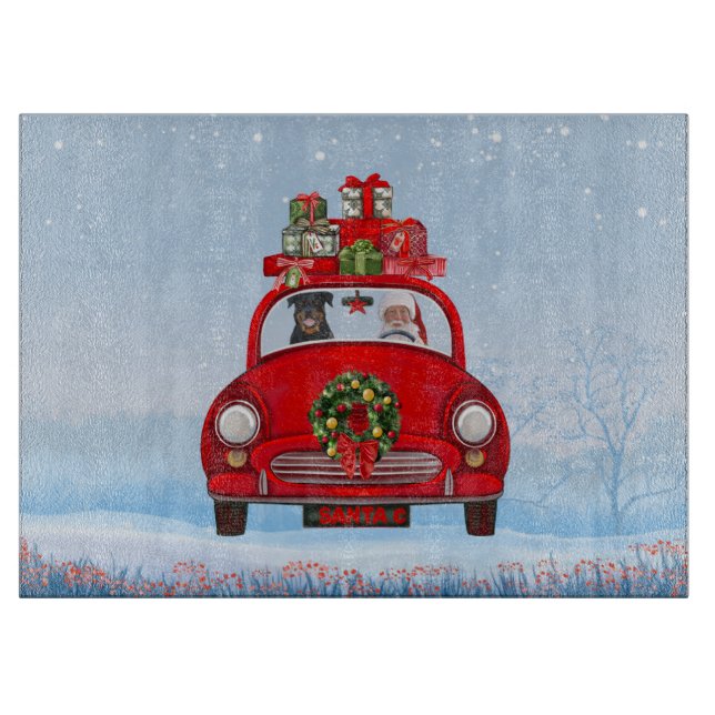 Rottweiler Dog In Car With Santa Claus Cutting Board (Front)