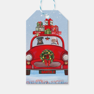 Rottweiler Dog In Car With Santa Claus Gift Tags