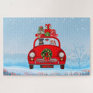 Rottweiler Dog In Car With Santa Claus Jigsaw Puzzle