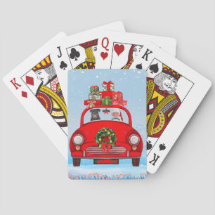 Rottweiler Dog In Car With Santa Claus  Playing Cards