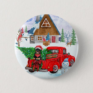 Rottweiler Dog In Christmas Delivery Truck Snow 6 Cm Round Badge