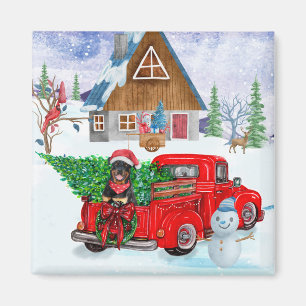 Rottweiler Dog In Christmas Delivery Truck Snow Magnet