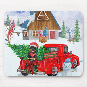 Rottweiler Dog In Christmas Delivery Truck Snow Mouse Pad