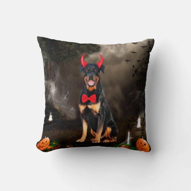 Rottweiler Dog in Halloween Costume Cushion (Front)