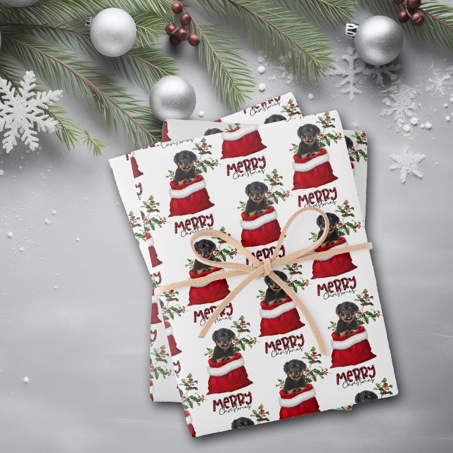 Rottweiler Dog in Holiday Gift Bag Wrapping Paper Sheet (Creator Uploaded)
