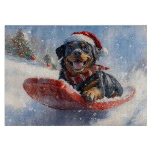 Rottweiler Dog in Sledge Let it Snow Christmas Cutting Board