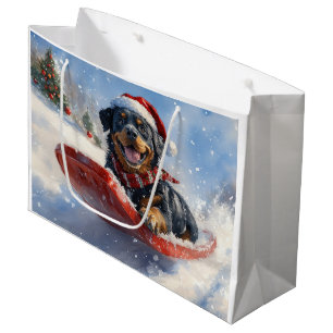 Rottweiler Dog in Sledge Let it Snow Christmas Large Gift Bag