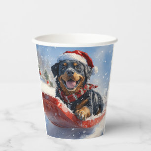 Rottweiler Dog in Sledge Let it Snow Christmas Paper Cups