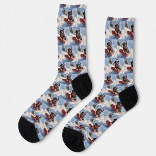 Rottweiler Dog in Sledge Let it Snow Christmas Socks