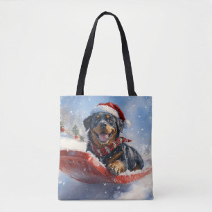 Rottweiler Dog in Sledge Let it Snow Christmas Tote Bag
