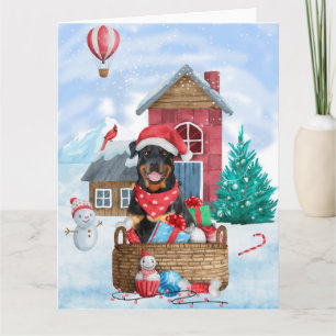 Rottweiler Dog In snow Christmas Dog House  Card