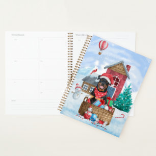 Rottweiler Dog In snow Christmas Dog House  Planner