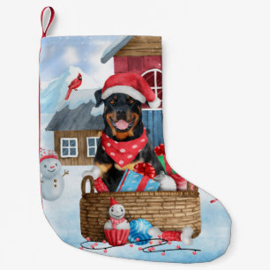 Rottweiler Dog In snow Christmas Dog House  Small Christmas Stocking