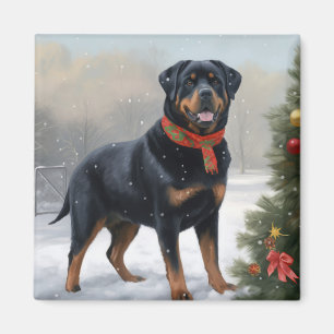 Rottweiler Dog in Snow Christmas Magnet