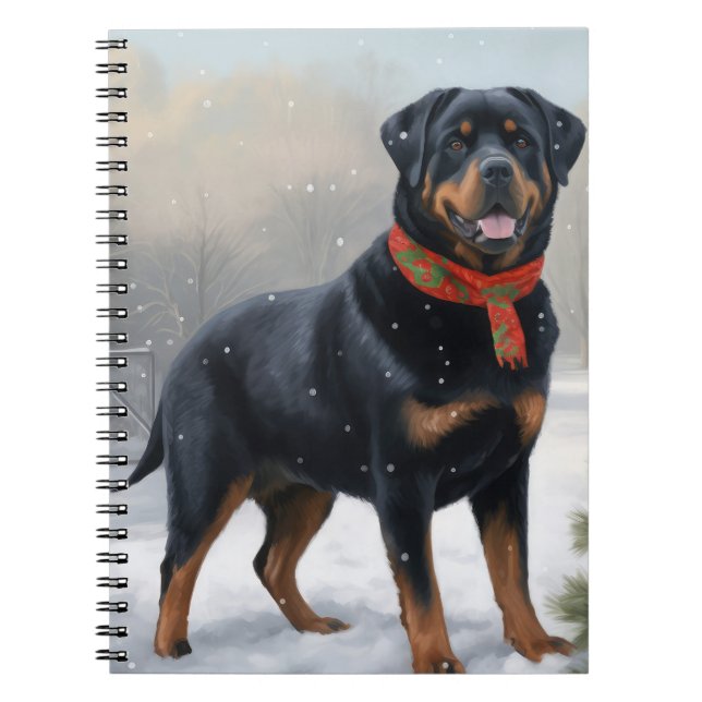 Rottweiler Dog in Snow Christmas Notebook (Front)